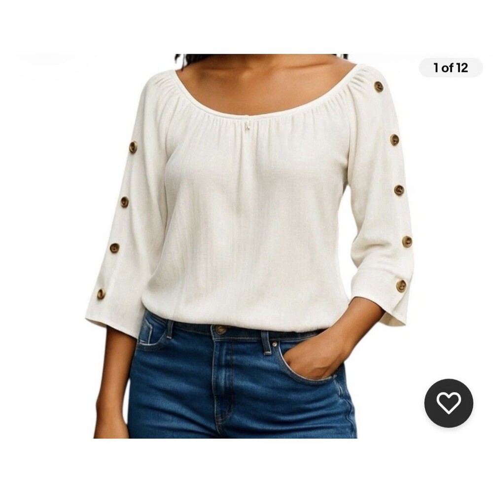NWT Maurices Women's Pullover Cream Button Sleeve Off The Shoulder Blouse Sz XXL
